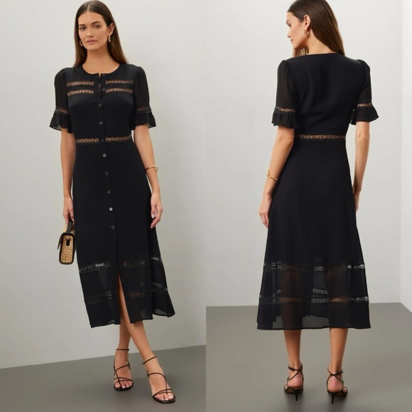 Reformation Black Midi Dress with Sheer Accents - Picture 1 of 8